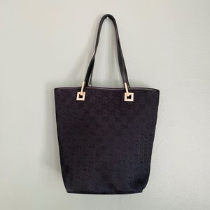 Gucci Vintage Y2K 1990s Black Canvas Logo Shoulder Bag Tote